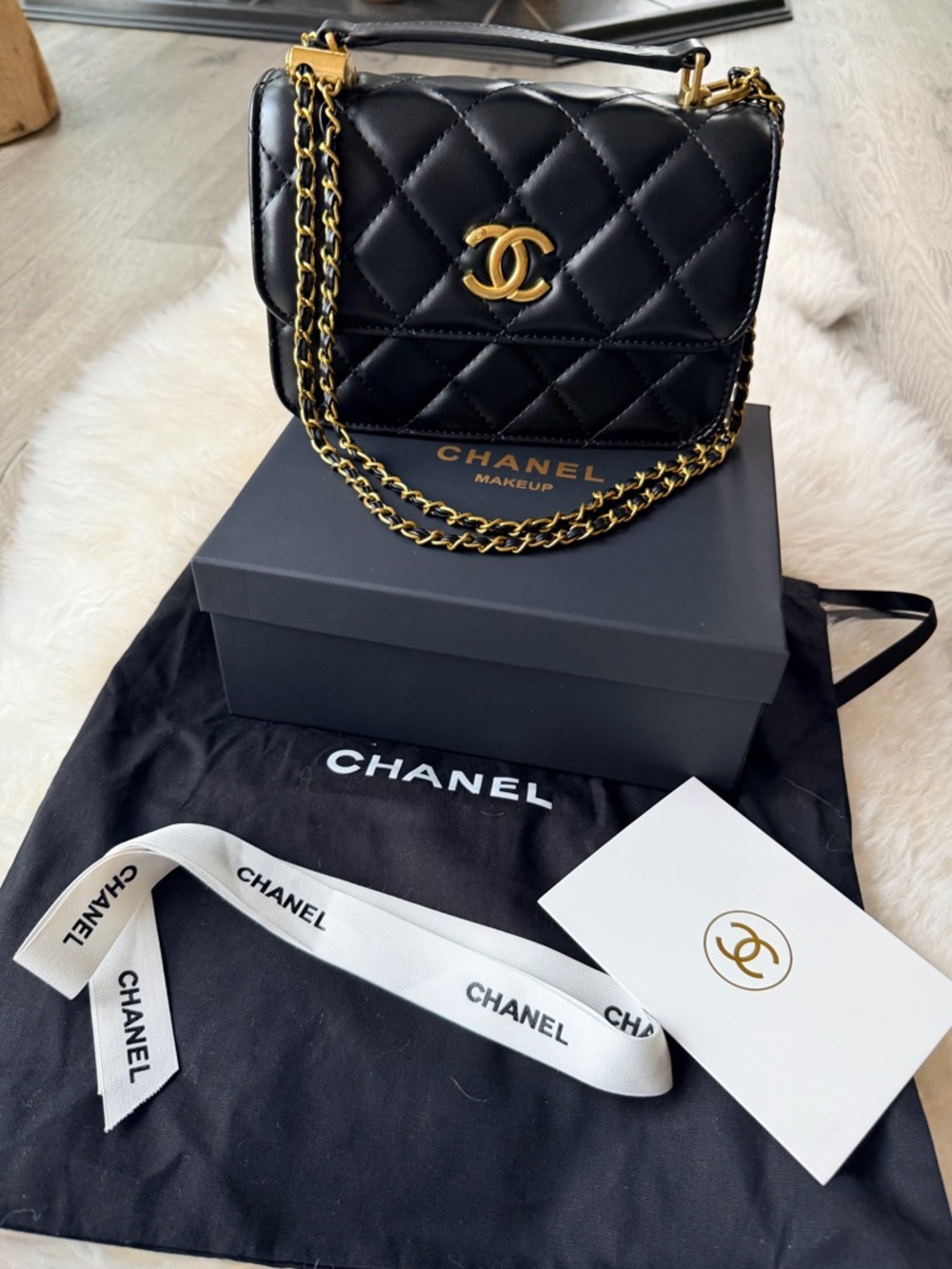 Chanel MAKEUP Black Vegan Leather Top Handle Handbag NEW in Box/Bag **PRICE FIRM